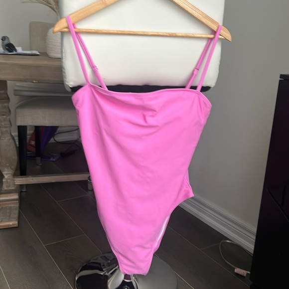 RELLECIGA Pink Bandeau One Piece Bathing Suit High Leg One Piece Swimsuit Sz XL - Picture 4 of 15